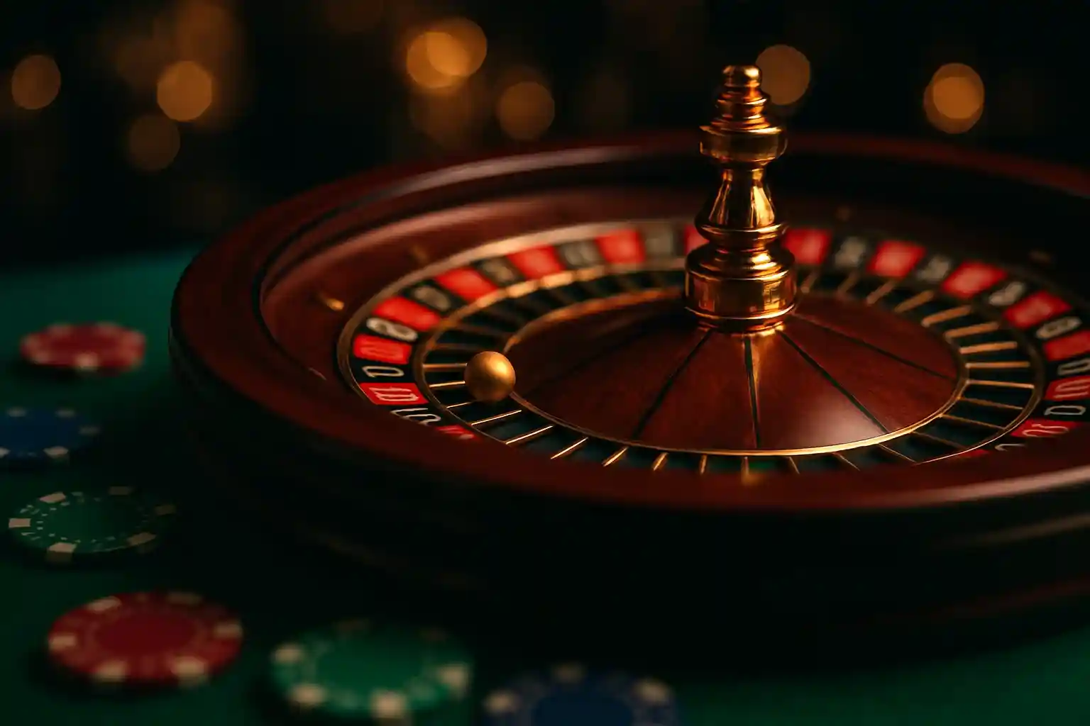 Casino Roulette Wheel Close-up of roulette wheel on casino table with chips in Bangladesh